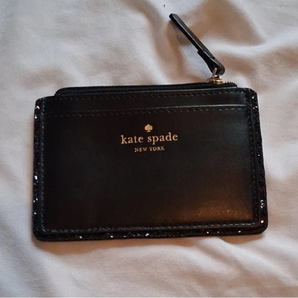 Kate Spade Large Black Card Holder With Zip Pocket.